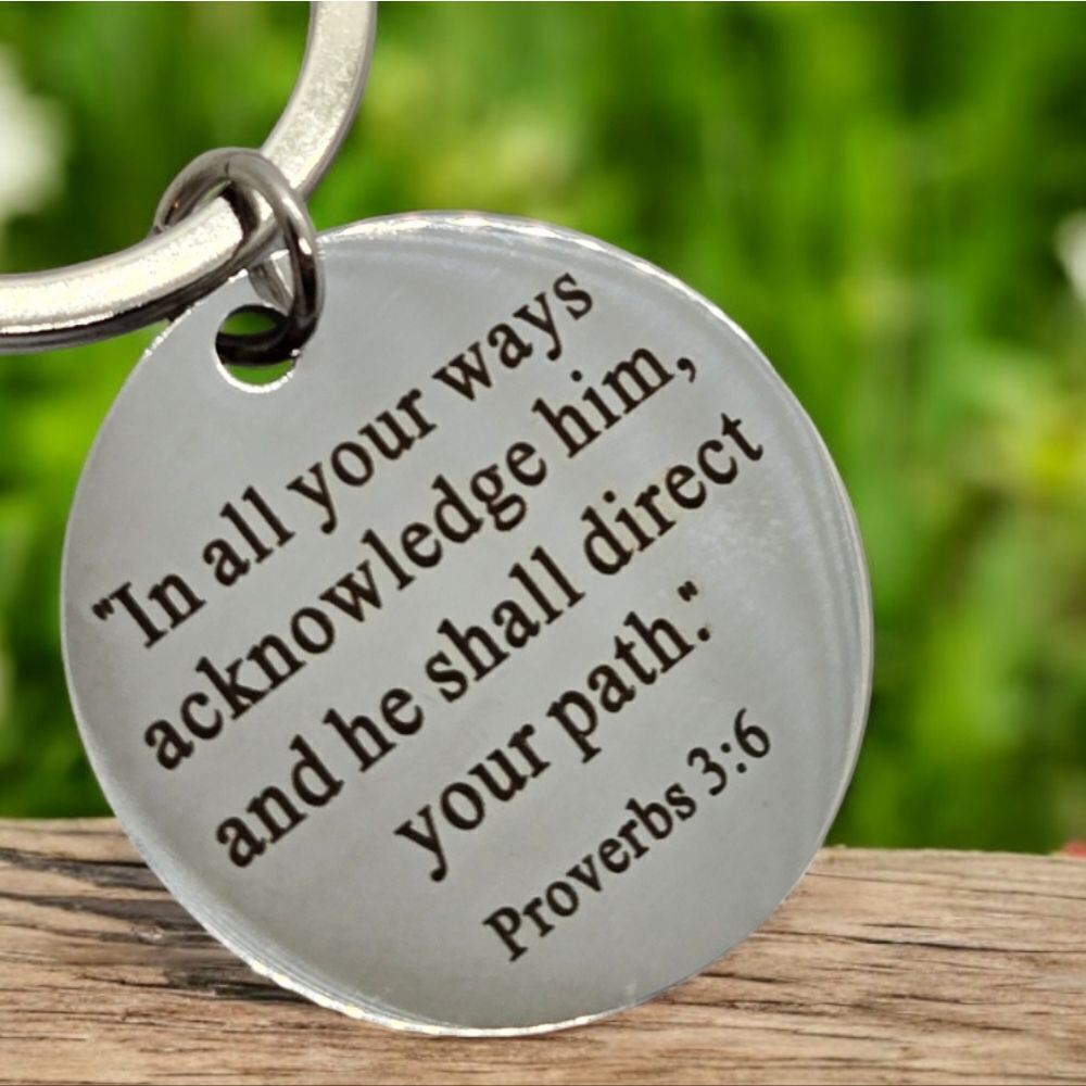 Proverbs 3:6 Stainless Steel Keychain Compass Keyring Inspirational Key Chain - Picture 4 of 5